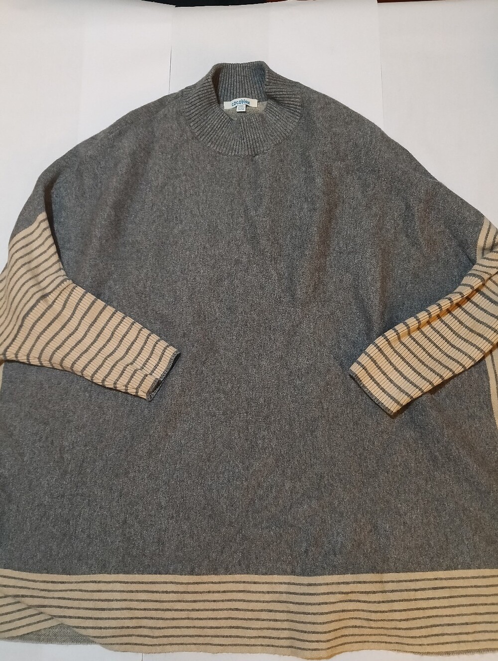 Women's Charcoal Gray Striped Poncho Sweater - Lightweight Layering - Picture 2 of 2